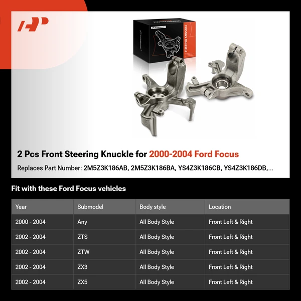 2 Pcs Front Steering Knuckle for 2000-2004 Ford Focus