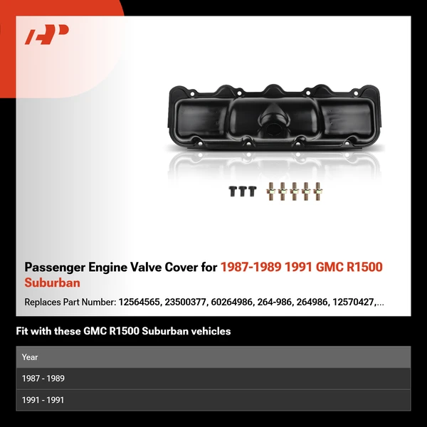 Passenger Engine Valve Cover for 1987-1989 1991 GMC R1500 Suburban