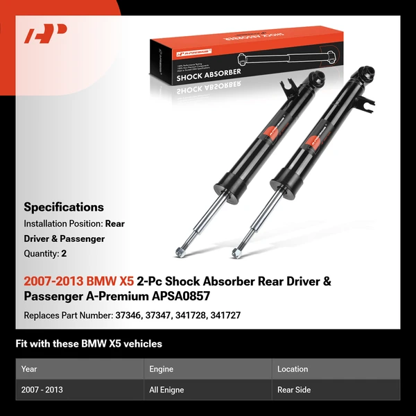 2007-2013 BMW X5 2-Pc Shock Absorber Rear Driver & Passenger A-Premium APSA0857