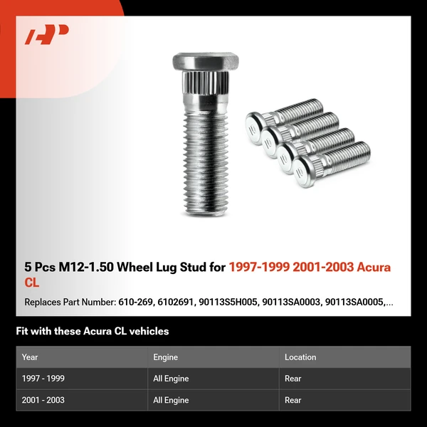 5 Pcs M12-1.50 Wheel Lug Stud for 1997-1999 2001-2003 Acura CL