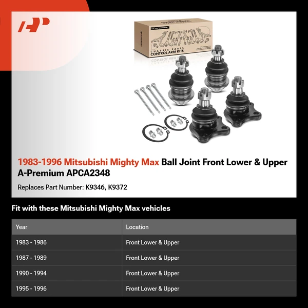1983-1996 Mitsubishi Mighty Max Ball Joint Front Lower & Upper A-Premium APCA2348