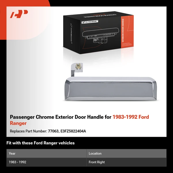 Passenger Chrome Exterior Door Handle for 1983-1992 Ford Ranger