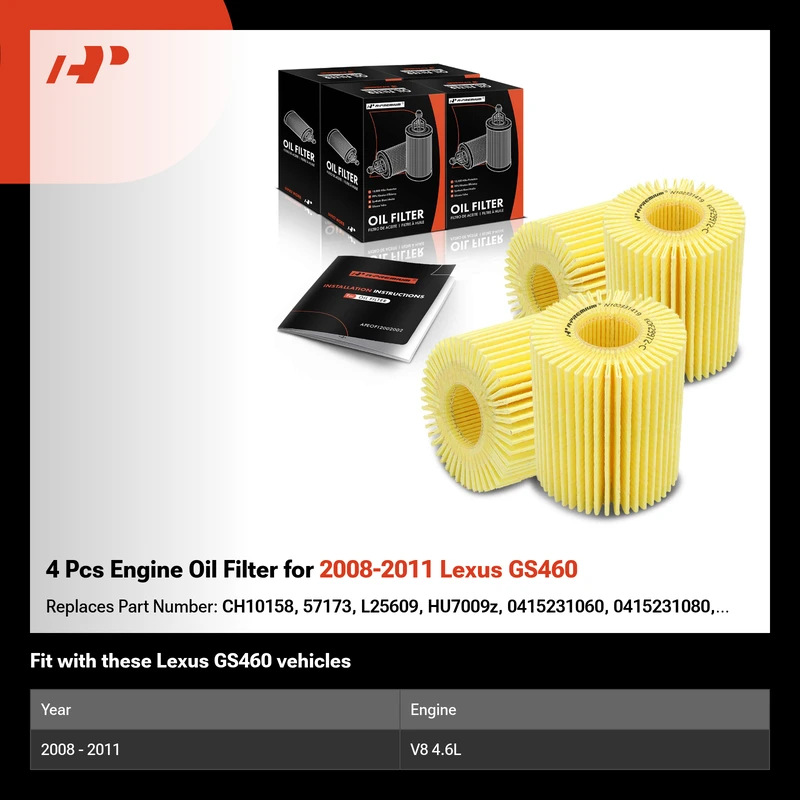 4 Pcs Engine Oil Filter for 2008-2011 Lexus GS460
