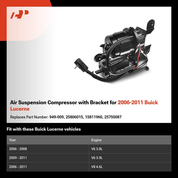 Air Suspension Compressor with Bracket for 2006-2011 Buick Lucerne