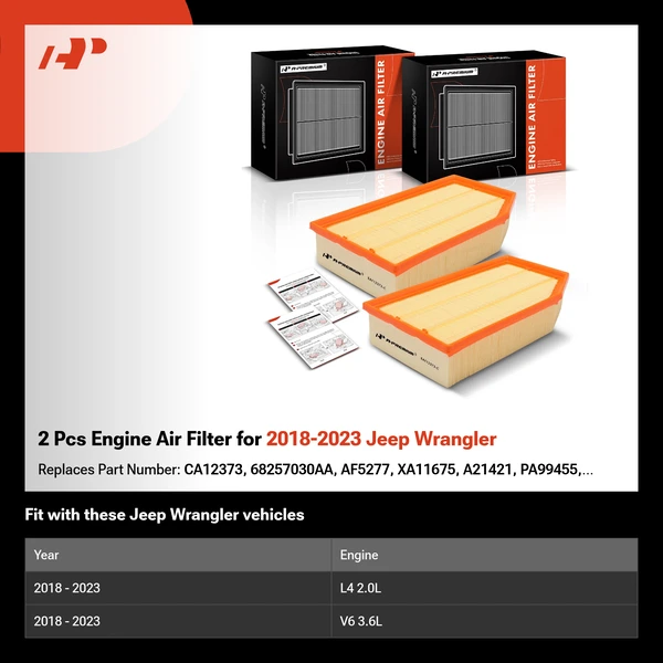 2 Pcs Engine Air Filter for 2018-2023 Jeep Wrangler