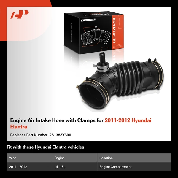Engine Air Intake Hose with Clamps for 2011-2012 Hyundai Elantra