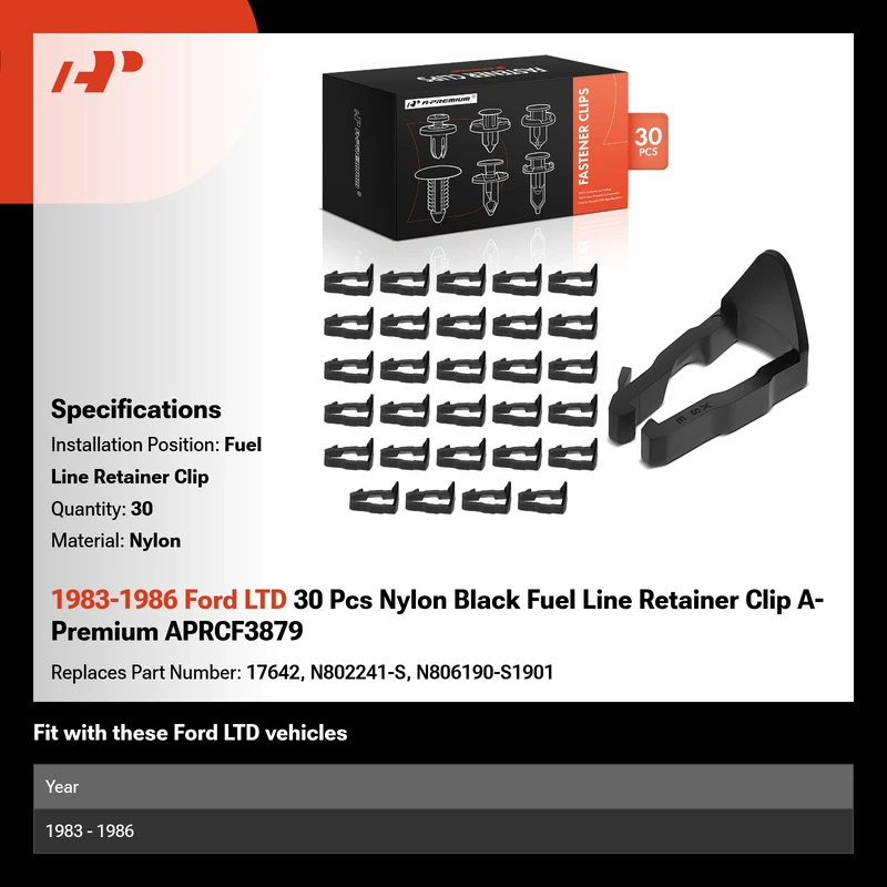 1983-1986 Ford LTD 30 Pcs Nylon Black Fuel Line Retainer Clip A-Premium APRCF3879