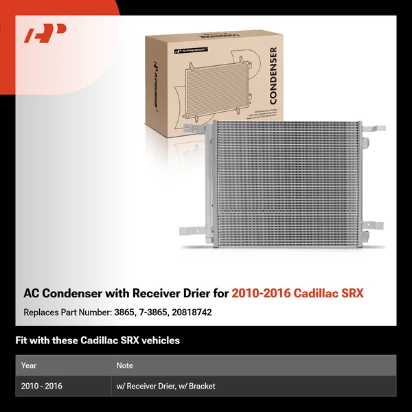 AC Condenser with Receiver Drier for 2010-2016 Cadillac SRX