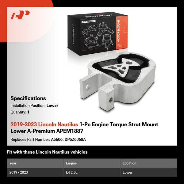 2019-2023 Lincoln Nautilus 1-Pc Engine Torque Strut Mount Lower A-Premium APEM1887