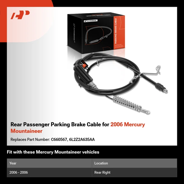 Rear Passenger Parking Brake Cable for 2006 Mercury Mountaineer