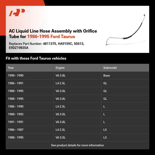 AC Liquid Line Hose Assembly with Orifice Tube for 1986-1995 Ford Taurus