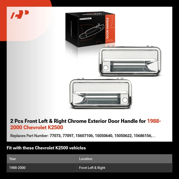 2 Pcs Front Left & Right Chrome Exterior Door Handle for 1988-2000 Chevrolet K2500