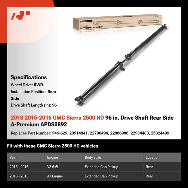 2013 2015-2016 GMC Sierra 2500 HD 96 in. Drive Shaft Rear Side A-Premium APDS0892