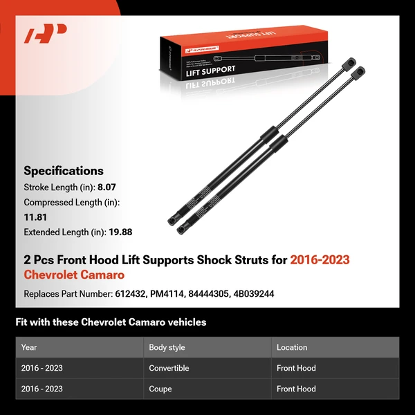 2 Pcs Front Hood Lift Supports Shock Struts for 2016-2023 Chevrolet Camaro