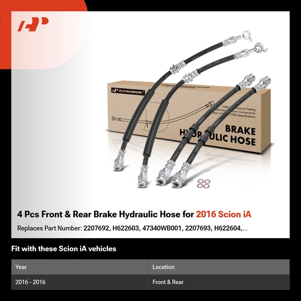 4 Pcs Front & Rear Brake Hydraulic Hose for 2016 Scion iA