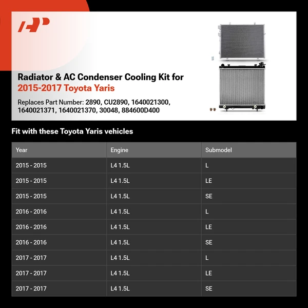 Radiator & AC Condenser Cooling Kit for 2015-2017 Toyota Yaris