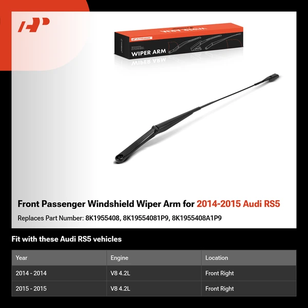Front Passenger Windshield Wiper Arm for 2014-2015 Audi RS5