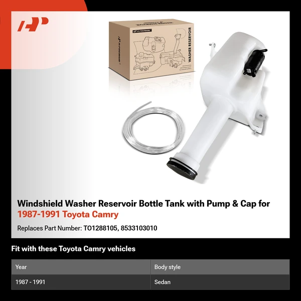 Windshield Washer Reservoir Bottle Tank with Pump & Cap for 1987-1991 Toyota Camry