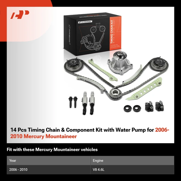 14 Pcs Timing Chain & Component Kit with Water Pump for 2006-2010 Mercury Mountaineer