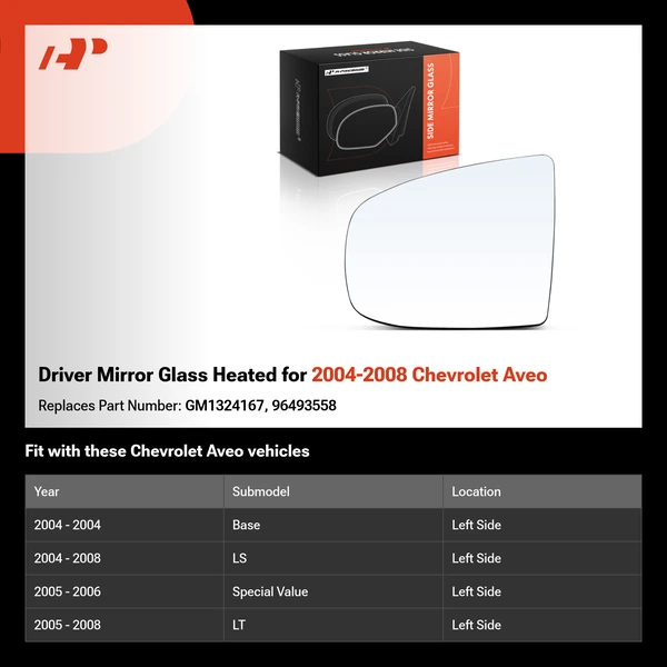 Driver Mirror Glass Heated for 2004-2008 Chevrolet Aveo