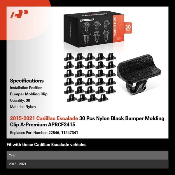2015-2021 Cadillac Escalade 30 Pcs Nylon Black Bumper Molding Clip A-Premium APRCF2415