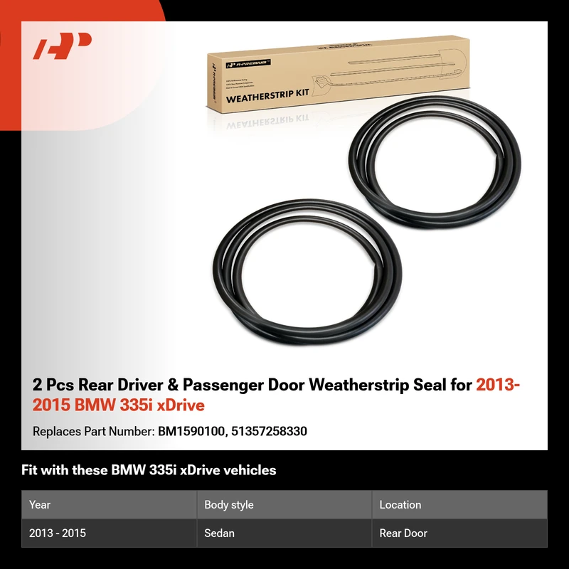 2 Pcs Rear Driver & Passenger Door Weatherstrip Seal for 2013-2015 BMW 335i xDrive