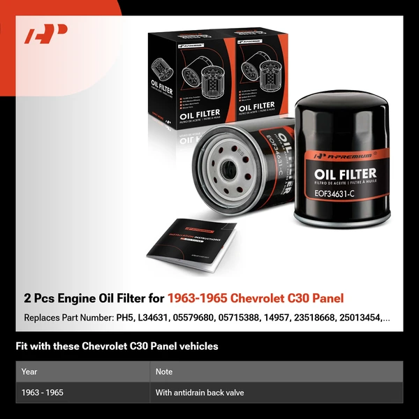 2 Pcs Engine Oil Filter for 1963-1965 Chevrolet C30 Panel