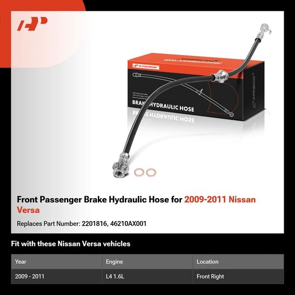 Front Passenger Brake Hydraulic Hose for 2009-2011 Nissan Versa
