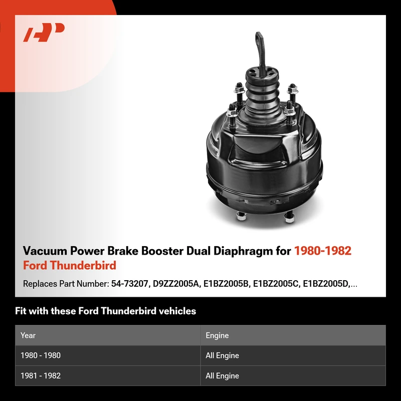 Vacuum Power Brake Booster Dual Diaphragm for 1980-1982 Ford Thunderbird