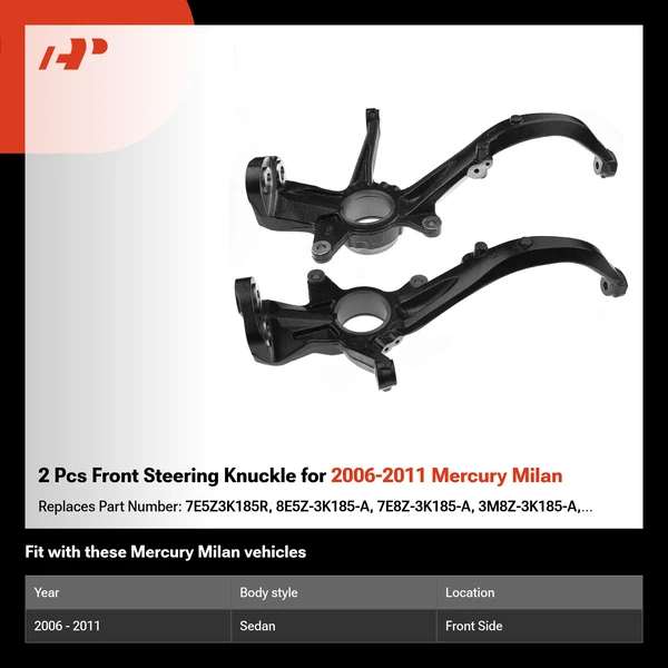 2 Pcs Front Steering Knuckle for 2006-2011 Mercury Milan