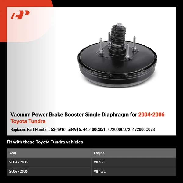 Vacuum Power Brake Booster Single Diaphragm for 2004-2006 Toyota Tundra