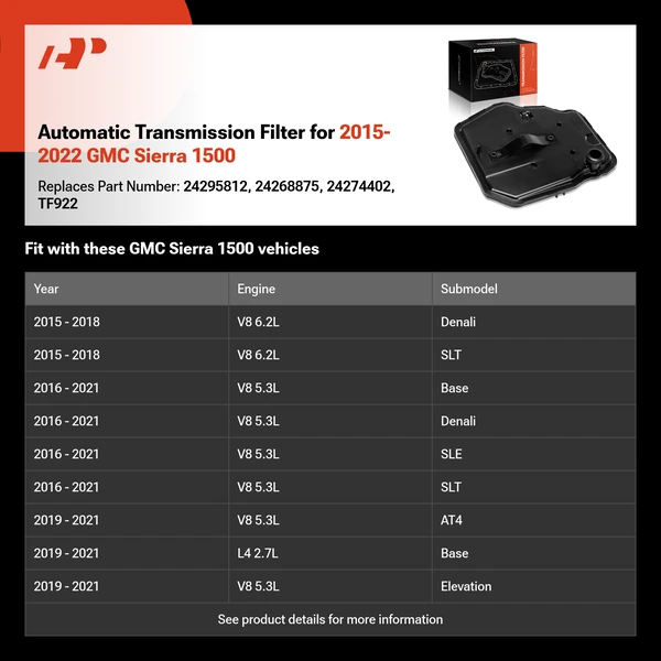 Automatic Transmission Filter for 2015-2022 GMC Sierra 1500