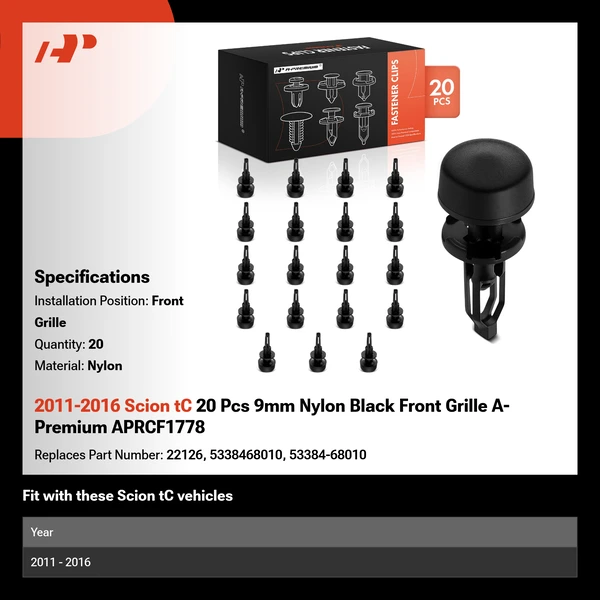 2011-2016 Scion tC 20 Pcs 9mm Nylon Black Front Grille A-Premium APRCF1778