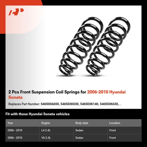 2 Pcs Front Suspension Coil Springs for 2006-2010 Hyundai Sonata