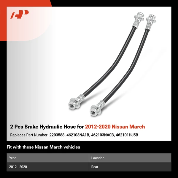 2 Pcs Brake Hydraulic Hose for 2012-2020 Nissan March