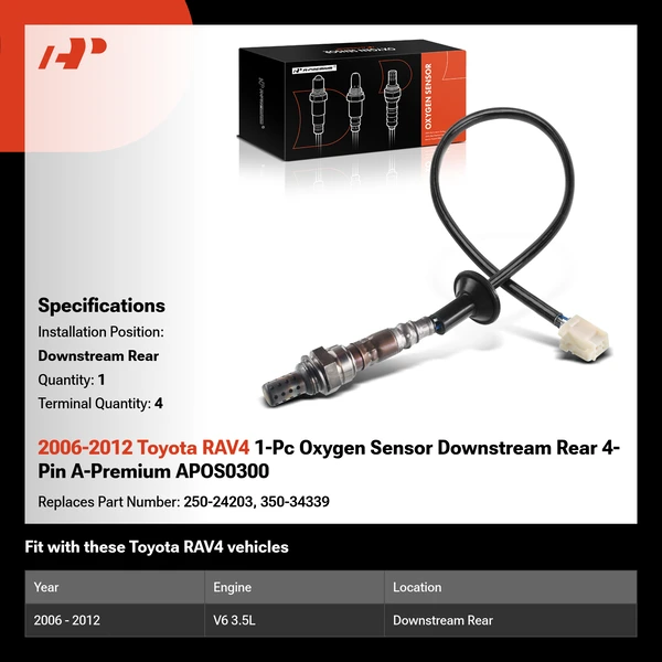 2006-2012 Toyota RAV4 1-Pc Oxygen Sensor Downstream Rear 4-Pin A-Premium APOS0300