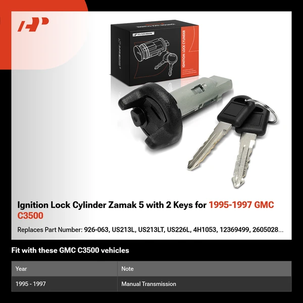 Ignition Lock Cylinder Zamak 5 with 2 Keys for 1995-1997 GMC C3500
