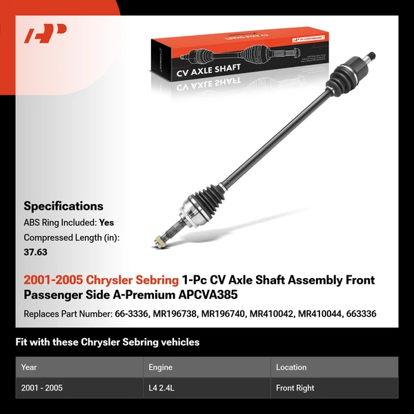 2001-2005 Chrysler Sebring 1-Pc CV Axle Shaft Assembly Front Passenger Side A-Premium APCVA385