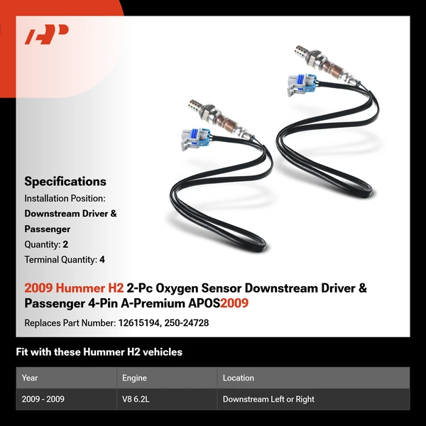 2009 Hummer H2 2-Pc Oxygen Sensor Downstream Driver & Passenger 4-Pin A-Premium APOS2009
