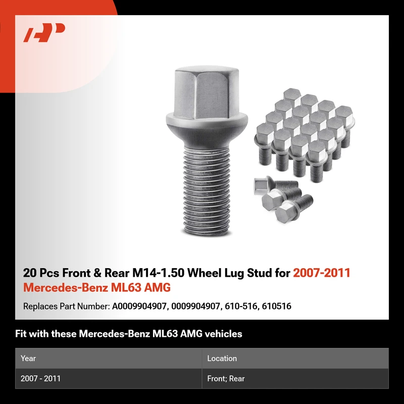 20 Pcs Front & Rear M14-1.50 Wheel Lug Stud for 2007-2011 Mercedes-Benz ML63 AMG