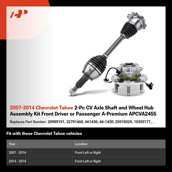 2007-2014 Chevrolet Tahoe 2-Pc CV Axle Shaft and Wheel Hub Assembly Kit Front Driver or Passenger A-Premium APCVA2455