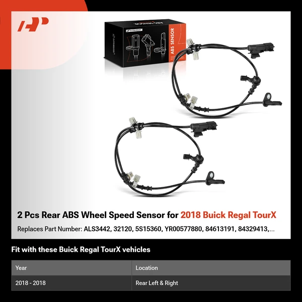 2 Pcs Rear ABS Wheel Speed Sensor for 2018 Buick Regal TourX