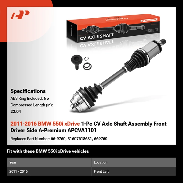 2011-2016 BMW 550i xDrive 1-Pc CV Axle Shaft Assembly Front Driver Side A-Premium APCVA1101