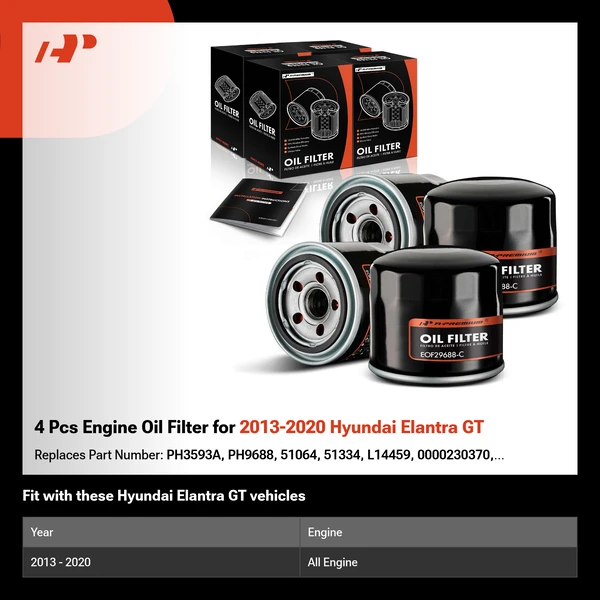 4 Pcs Engine Oil Filter for 2013-2020 Hyundai Elantra GT