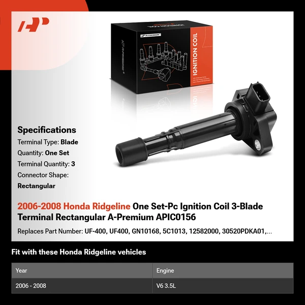 2006-2008 Honda Ridgeline One Set-Pc Ignition Coil 3-Blade Terminal Rectangular A-Premium APIC0156