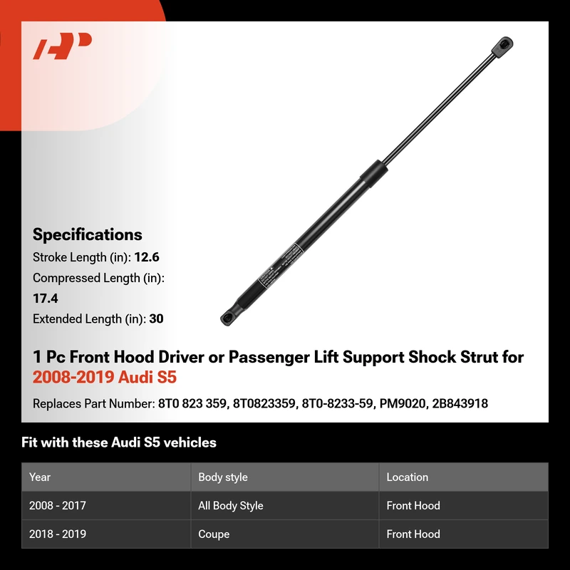 1 Pc Front Hood Driver or Passenger Lift Support Shock Strut for 2008-2019 Audi S5