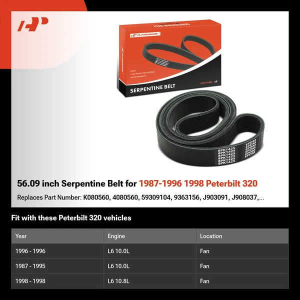 56.09 inch Serpentine Belt for 1987-1996 1998 Peterbilt 320