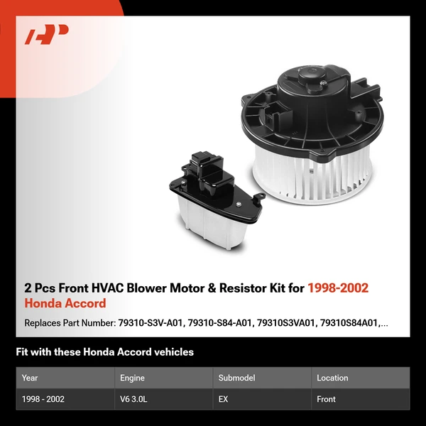 2 Pcs Front HVAC Blower Motor & Resistor Kit for 1998-2002 Honda Accord