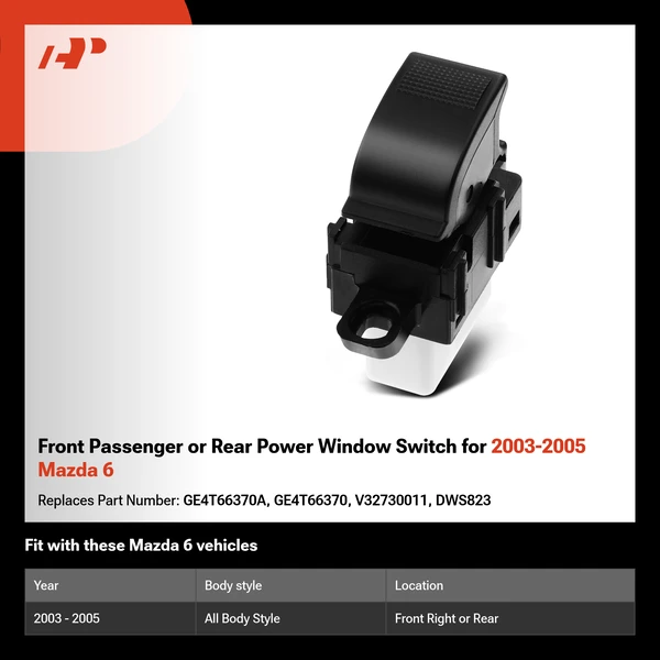 Front Passenger or Rear Power Window Switch for 2003-2005 Mazda 6