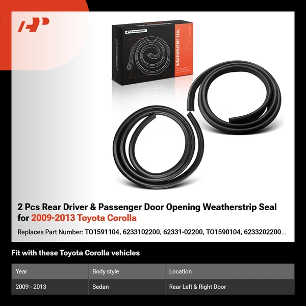 2 Pcs Rear Driver & Passenger Door Opening Weatherstrip Seal for 2009-2013 Toyota Corolla